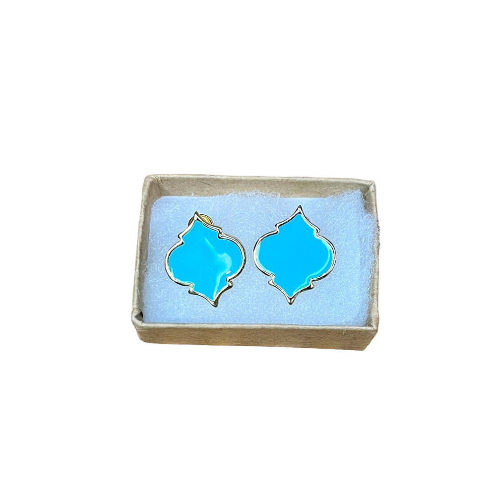 Fornash Quatrefoil Stud Earrings – Aqua Blue/Gold